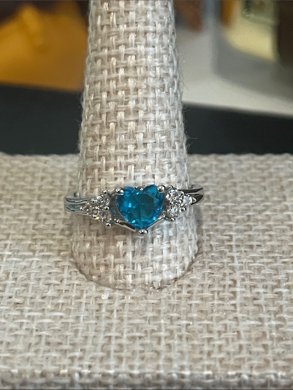 Blue Heart-Cut Gemstone Ring with Sparkling Accents